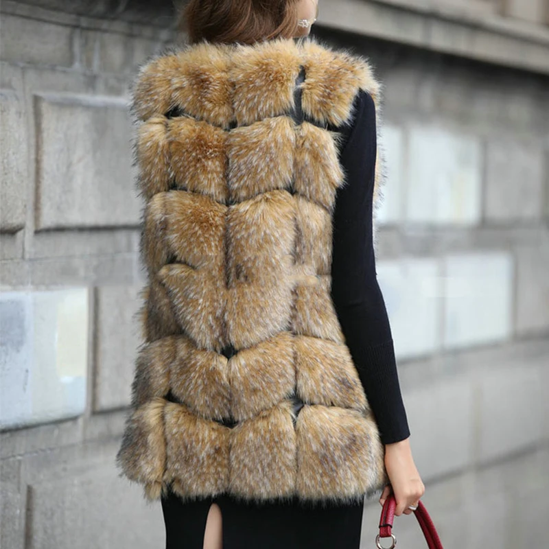 Высококачественный меховой жилет роскошное пальто из искусственного меха енота