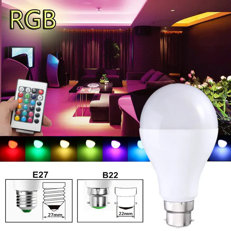 SMUXI RGB светильник светодиодный лампы E27 B22 5W 10W Цвет меняющийся Точечный люстра ing с