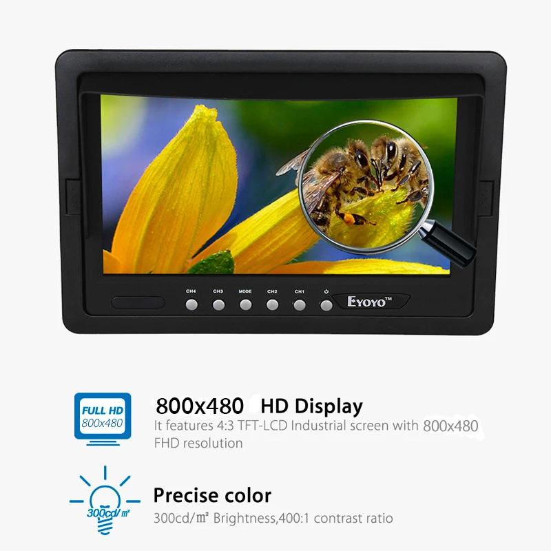 Eyoyo 7 дюймов HD 4 Сплит Quad видео дисплей 4CH AV вход TFT ЖК монитор заднего вида