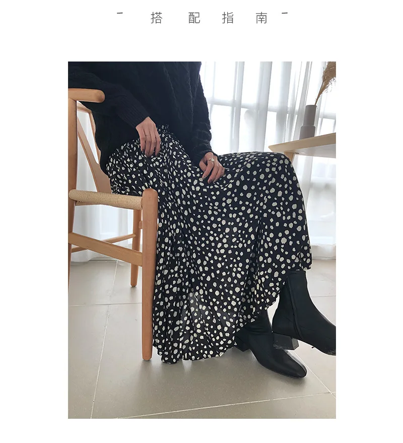 LIGE Высокая талия Волна печати юбка Корейская версия весной и летом новая