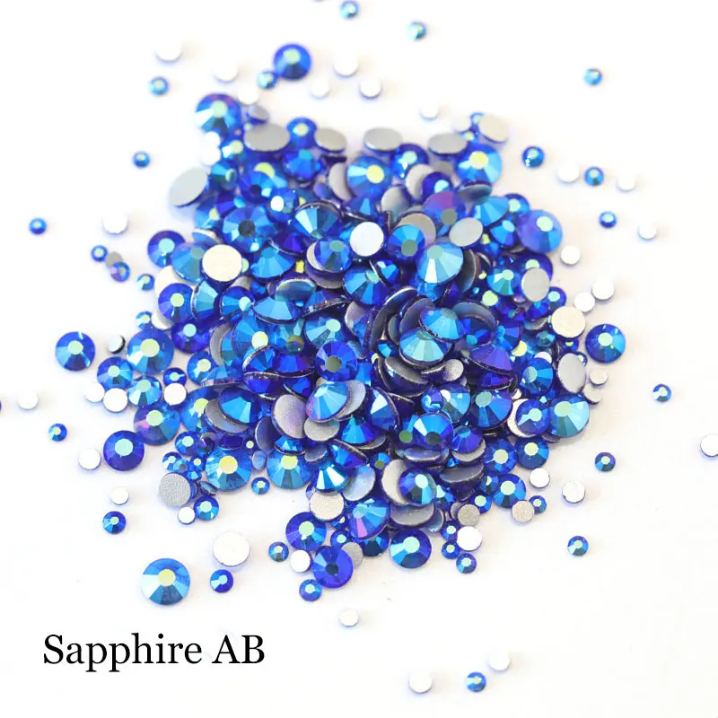 Sapphire-AB 1000 шт./пакет разных размеров с украшением в виде кристаллов AB Цвета не требуют горячей фиксации Стразы с плоской задней Красный AB блестящие стразы для украшения ногтей, B1010 - Цвет: Sapphire-AB