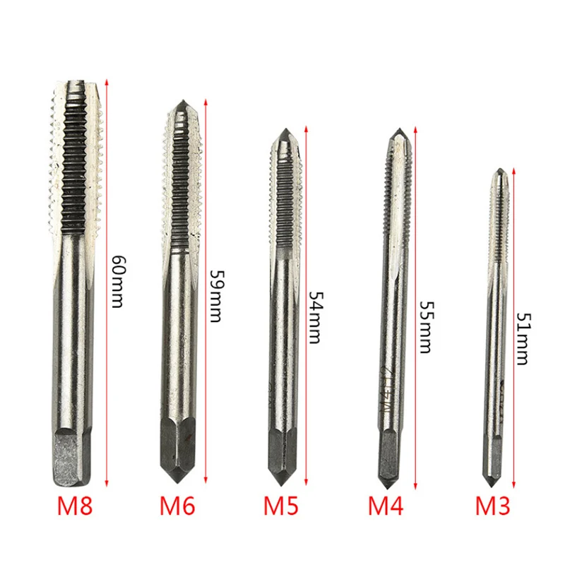 

5PCS/Set M3 M4 M5 M6 M8 Machine Spiral Point Straight Fluted Screw Thread Metric Plug Hand Tap Drill Set Hand Tools