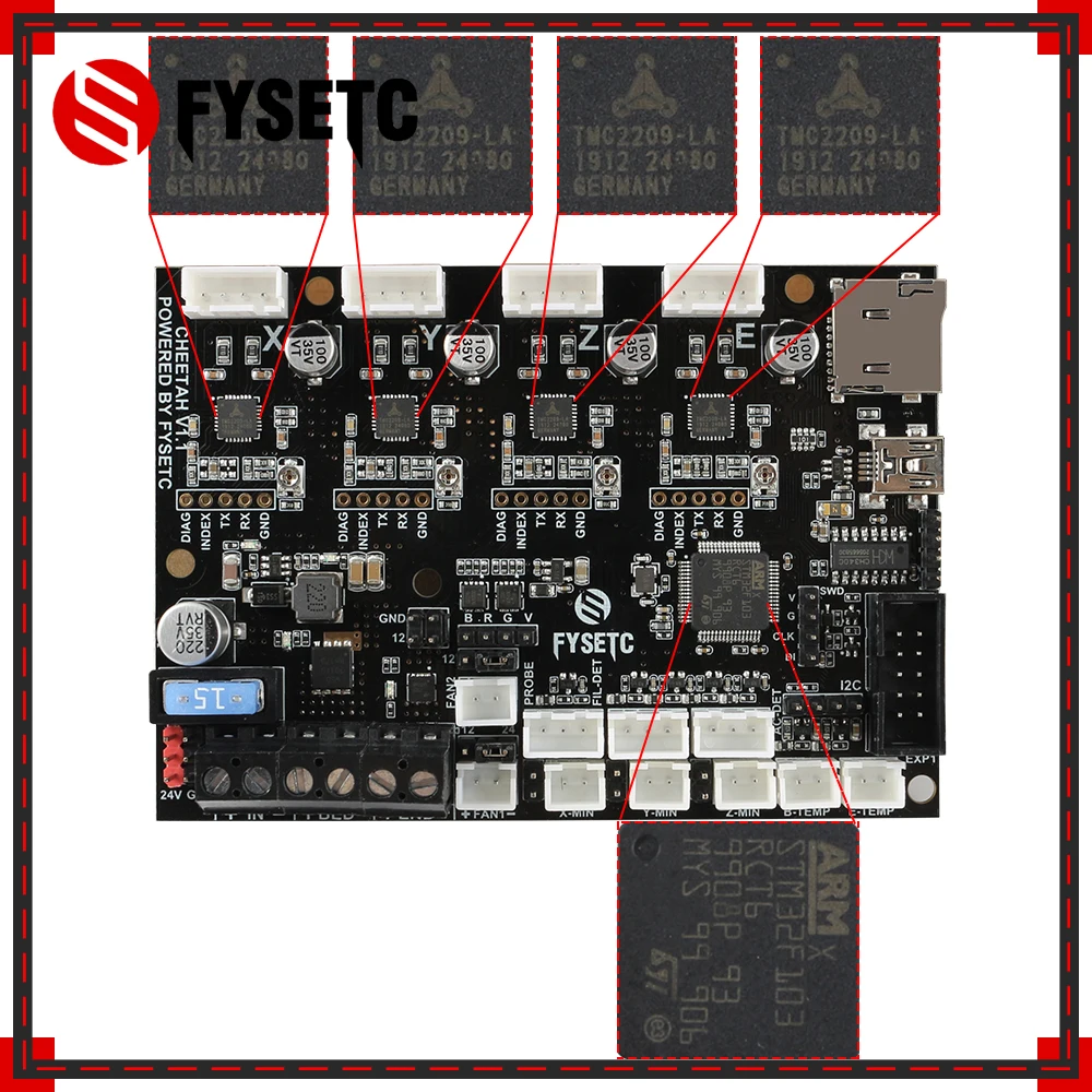 Cheetah v1.1b v1.2a 32-битная плата бесшумного контроллера TMC2209 TMC2208 UART драйвер для Creatlity CR10 Ender-3 Ender 3 Pro 5