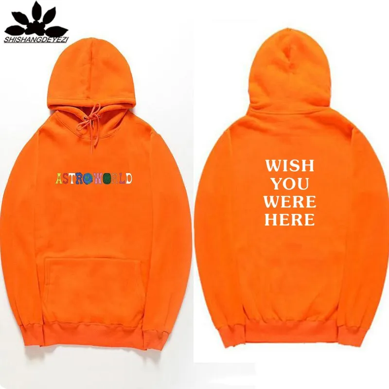 Трэвисс Скотт ASTROWORLD WISH YOU WAS HERE толстовки модные буквы ASTROWORLD Толстовка уличная Мужская Женская пуловер Толстовка - Цвет: Orange XMS68