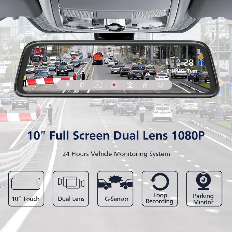 AWESAFE Новая задняя камера 1080P Автомобильный видеорегистратор двойной объектив DVR 10