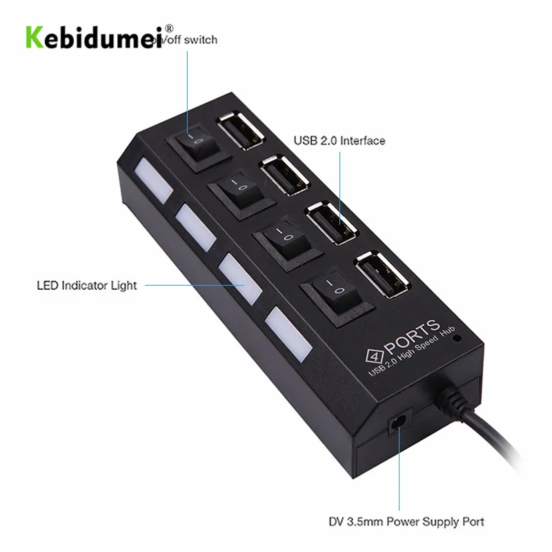 4 портовый высокоскоростной USB концентратор 480 Мбит/с мультипреобразователь