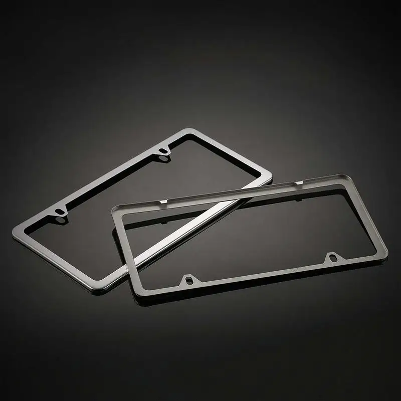 2 Pcs Slim Bottom US Standard Polished Stainless Steel License Plate Frame Screw Caps Included(Chrome) | Автомобили и мотоциклы