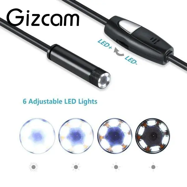Gizcam mini 7 мм 1 м эндоскоп IP67 Водонепроницаемый бороскоп инспекции труб