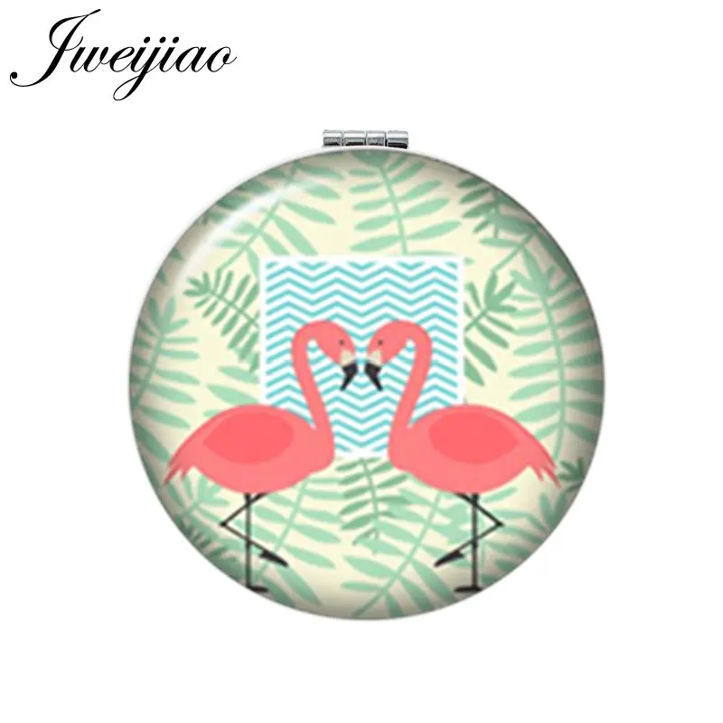 

JWEIJIAO One Pair Flamingo Birds couple Makeup Mirror Mini Round Folding Compact Pocket Mirror 1X/2X Magnifying espelho