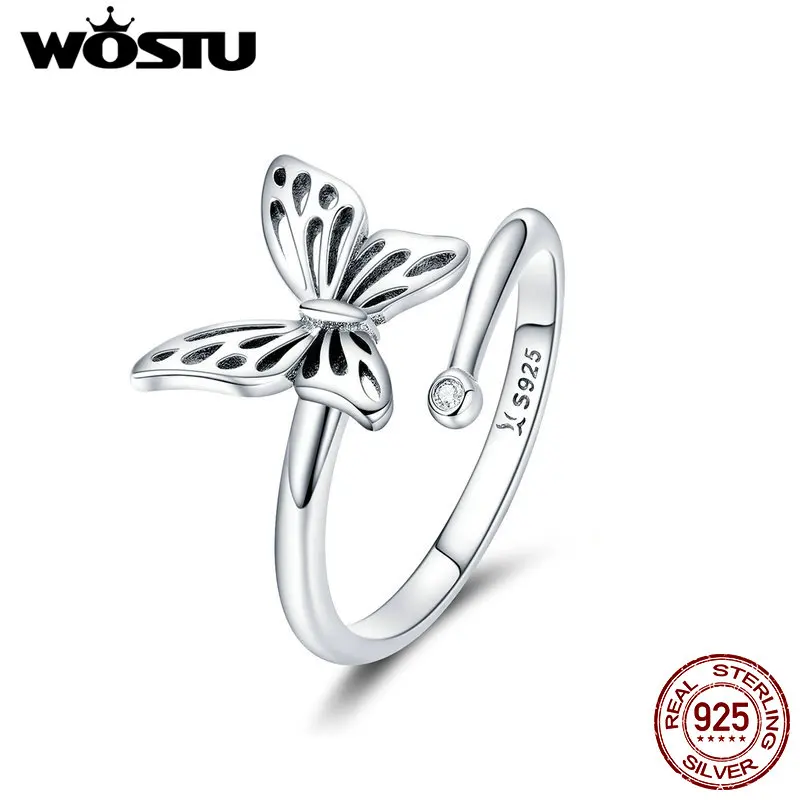 WOSTU,, 925 пробы, серебряные, ажурные, с бабочкой, на палец, кольца для женщин, Grilfriend, вечерние, Anel, ювелирные изделия, подарок, CQR448