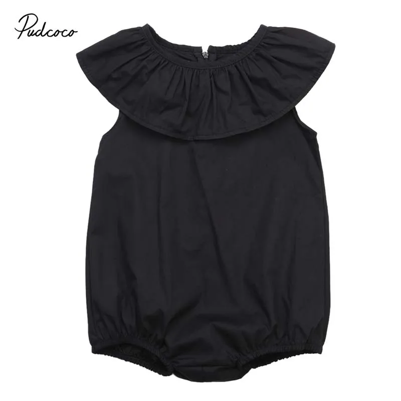 Pudcoco 2018 Детский комбинезон для маленьких девочек черный однотонный с оборками в