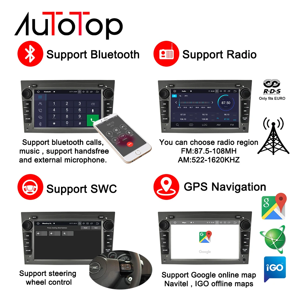 AUTOTOP 2 Din Android 9,0 автомобильный DVD gps для Opel Vauxhall Astra Meriva Vectra Antara Zafira Corsa Agila " gps радио плеер без DVD