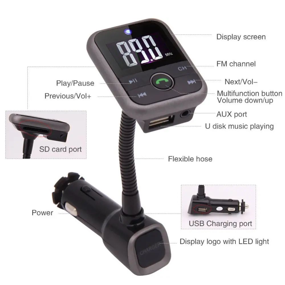 Bluetooth FM передатчик модулятор радио адаптер громкой связи автомобильный комплект