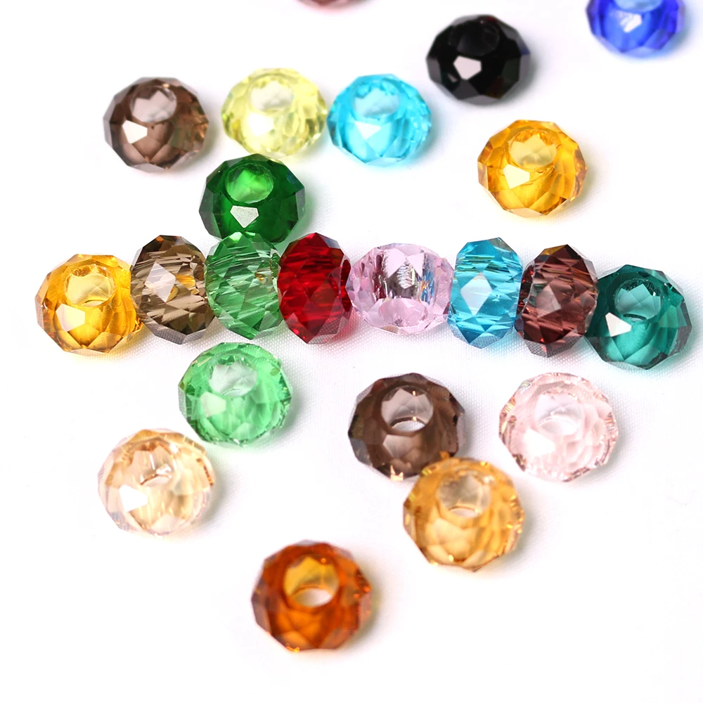 

ZHUBI Glass Spacer Round 8*14MM Crystal Rondelle With Large Hole Beads DIY Wholesale Jewelry Materials Making Bracelet