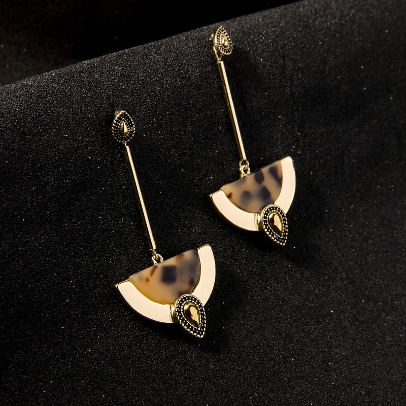 Banny Pink Bohemia Leopard-print Tortoiseshell Earrings Retro Geometric Stud Earring Long Waterdrop Half Round Statement | Украшения и