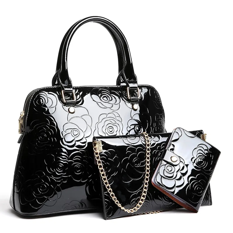 Женские сумки из натуральной лакированной кожи Роскошные Цветочные 3 комплекта