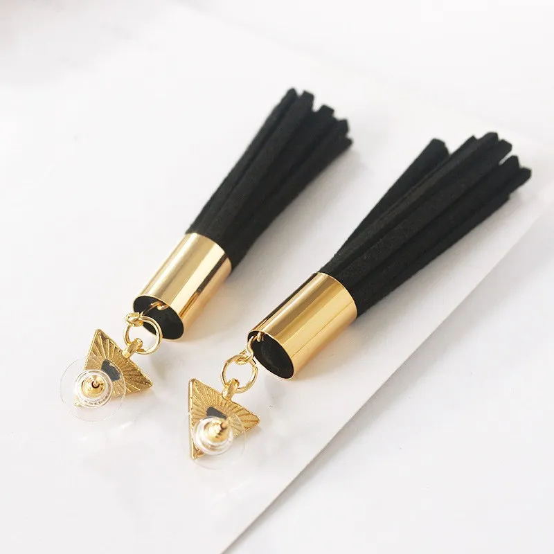 2019 Black/White Leather Tassel Earrings Jewelry Female Simple Retro Metal Long Dangle Earring | Украшения и аксессуары