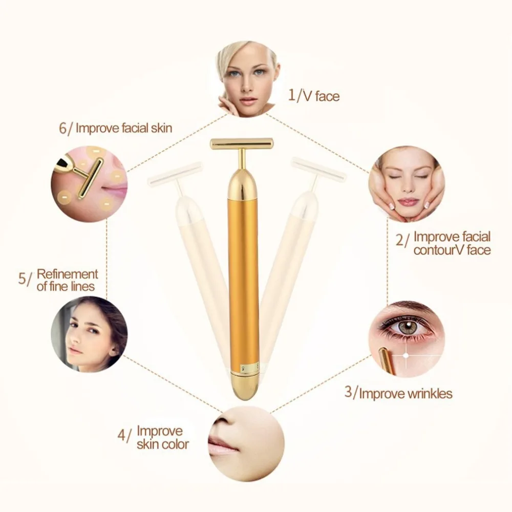 

Slimming Face roller 24k Gold Colour Vibration Facial Beauty Roller Massager Stick Lift Skin Tightening Wrinkle Bar