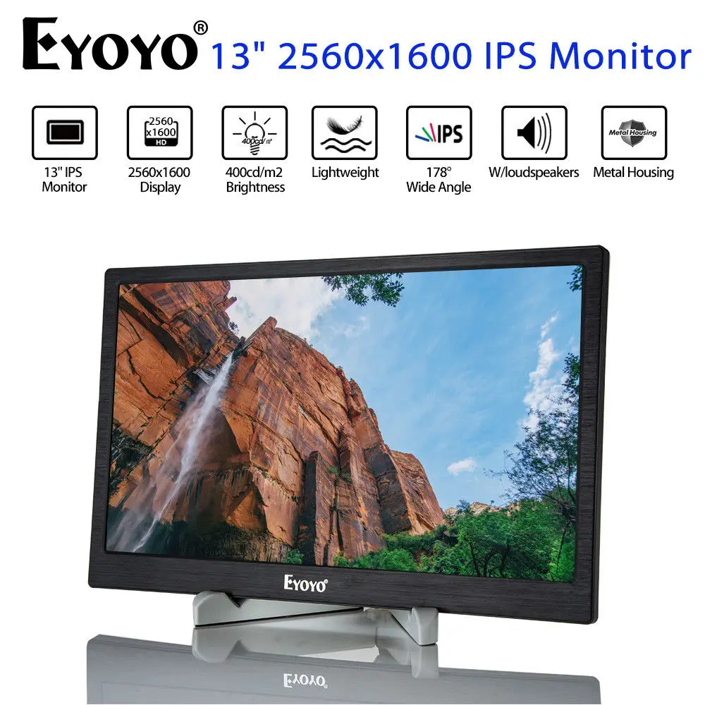 Eyoyo 13 дюймов 2560x1600 Высокая Разрешение 178 градусов IPS Мониторы с двойной HD Вход