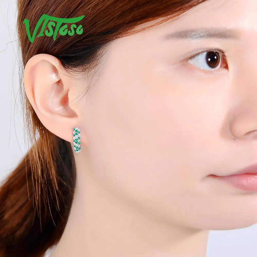 VISTOSO серебряные серьги гвоздики для женщин Цветок зеленые шпинели белый CZ