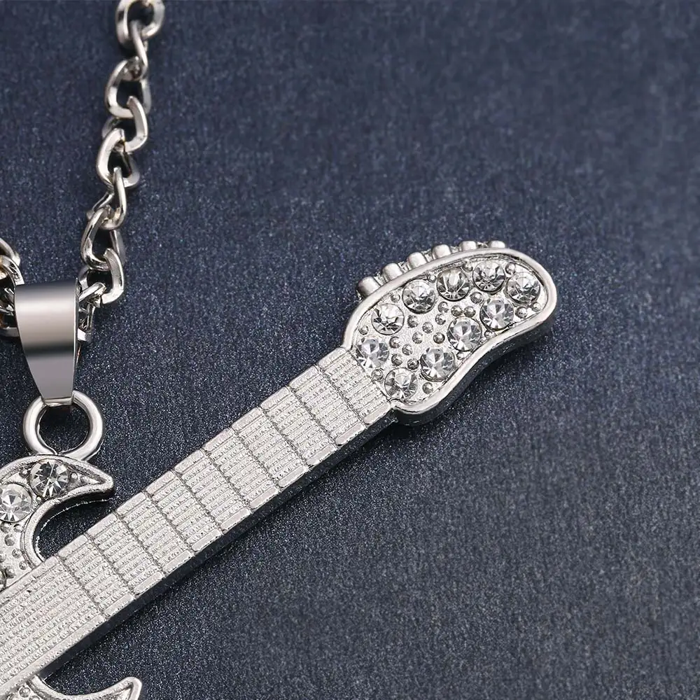 Крутое золотистое большое колье с кулоном гитара хрустальной музыкой золотая