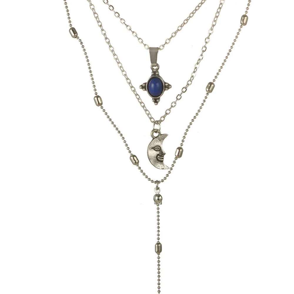 Модное женское многослойное ожерелье чокер с кристаллами подвеской винтажное - Фото №1