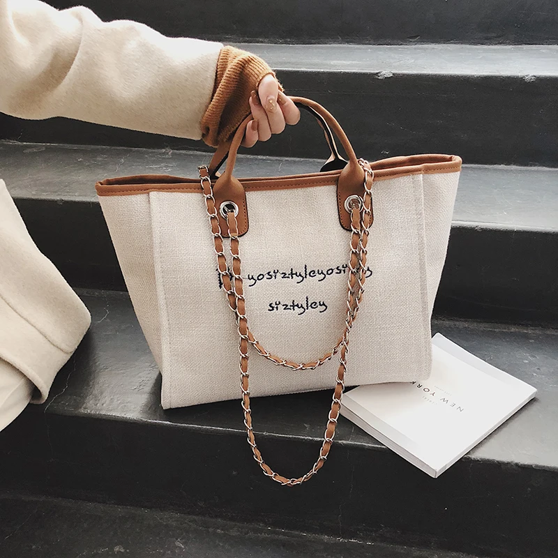 Женская Холщовая Сумка на плечо Большая вместительная сумка с буквенным принтом