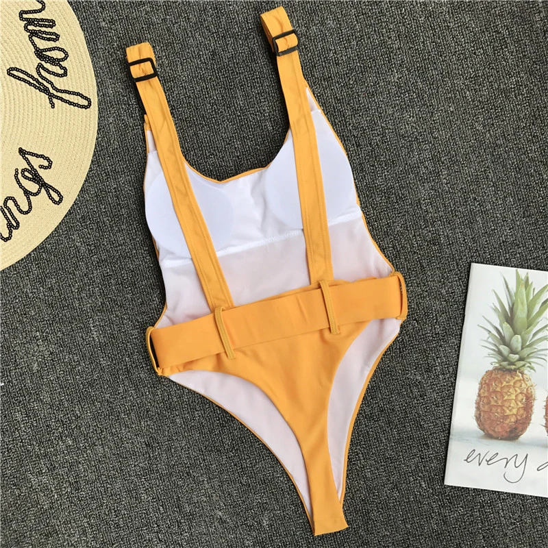 Женские стринги с открытой спиной монокини голубой желтый белый цвета