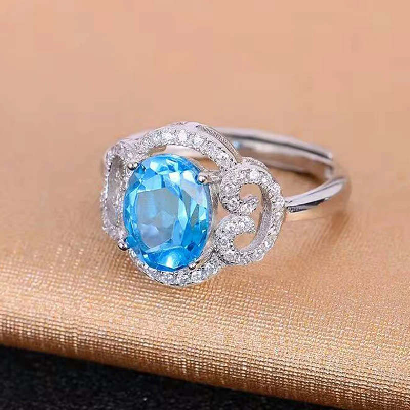

Elegant natural gemstone ring 6*8mm 1ct VVS grade topaz silver ring solid 925 sterling silver topaz ring romantic gift for wife