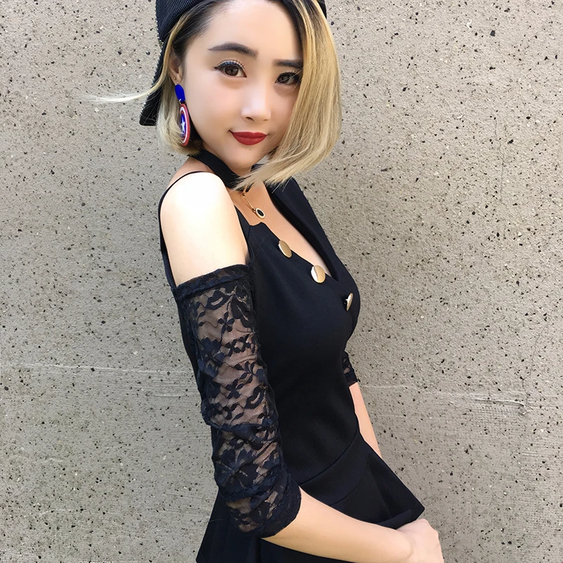 Сексуальные Клубные женские летние топы 2019 корейские кружевные рукава Лоскутные
