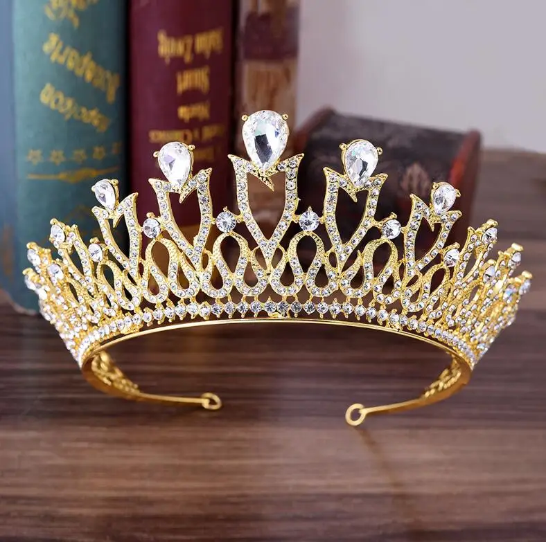 Gold White KMVEXO Роскошные Королевские Свадебные короны невесты украшения для волос Принцесса кристалл тиара, диадема выпускного вечера вечерние аксессуары для волос - Окраска металла: Gold White