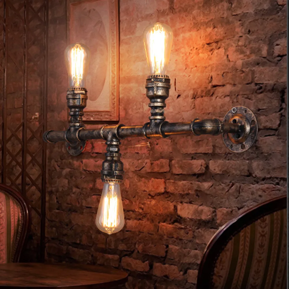 

Настенный светильник в стиле ретро Лофт, железная лампа для водопроводной трубы, коридора, ресторана, кофейни, настенный светильник с 3 ламп...