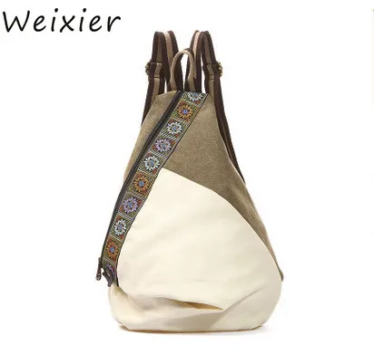 Женские винтажные рюкзаки WEIXIER с цветочной вышивкой популярный холщовый рюкзак