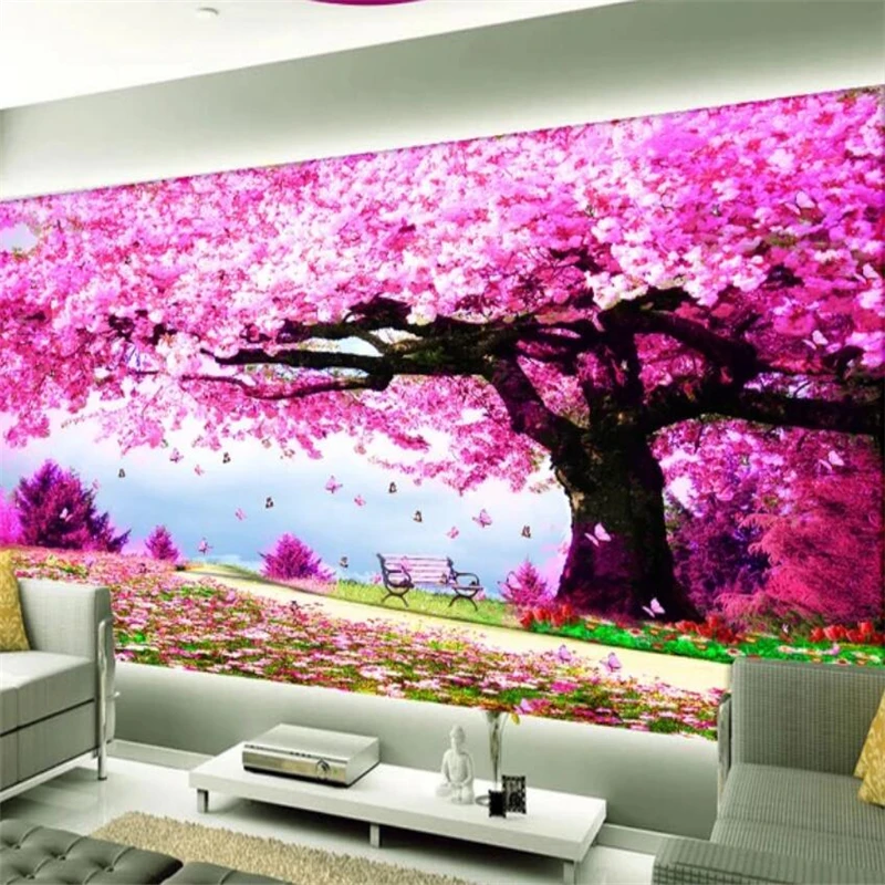 

beibehang Wallpaper custom living room bedroom wallpaper mural romantic cherry tree beautiful decorative mural wall Wallpaper