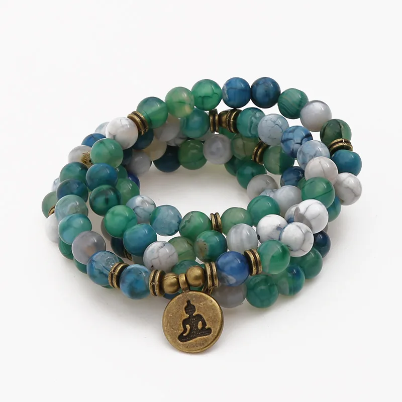 Fashion New Natural Icy Onyx Bracelet 108 Mala Buddha Pedant or Necklace Energy Yoga For Women Man Jewelry | Украшения и