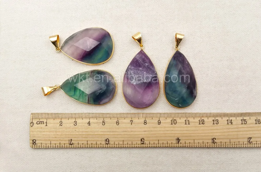 WT-P1081, 5 шт./партия, опт, радужные подвески из флюорита, граненый камень, КАПЛЕВИДНАЯ подвеска, натуральный флюорит с 24k золотыми полосами