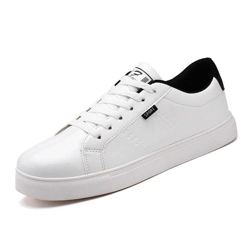 PUPUDA Men Shoes Spring Autumn Casual Leather Flat Lace-up Low Top White Male Sneakers Classic comfortable fashion Korean | Обувь