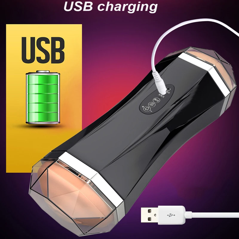 Двойной отверстие USB Мужской мастурбатор для человека сильным присоской