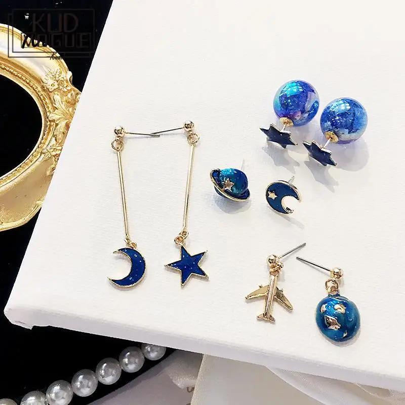 Женские серьги гвоздики в японском стиле Корейском с изображением милой голубой