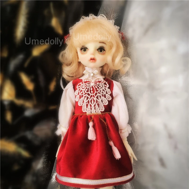 1 комплект Ретро красное платье + головной убор чокер для 1/6 BJD 1/8 Blyth Licca кукла Azone