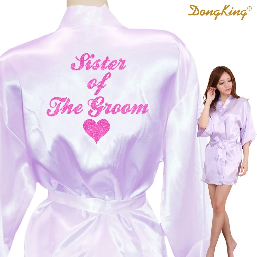 

DongKing SISTER OF THE GROOM Robes Sister of the Groom Heart Golden Glitter Print Kimono Satin Bridal Party Robe Ready Kimonos