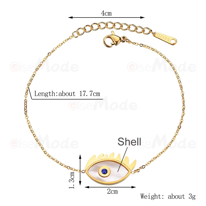 ELSEMODE очаровательный браслет из нержавеющей стали с изображением сглаза ракушек