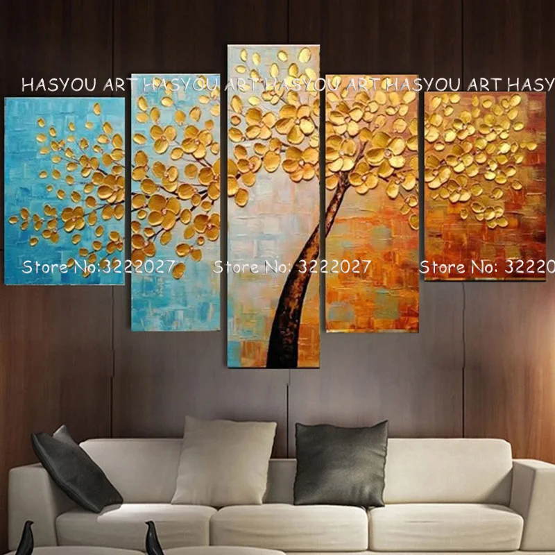 Золотая романтическая картина с монетами 5 шт. чистая ручная роспись современная