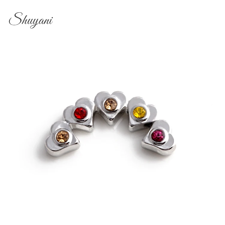 

New Arrives 20pcs/Lot Alloy Sicircle Rainbow Rhinestone Heart Plate Pendant For Living Charm Lockets DIY Women CHM#417