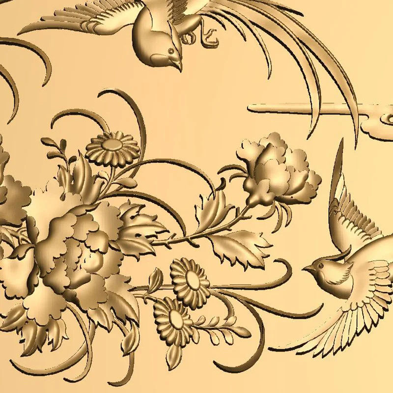 Пион и птицы 3D модель STL рельеф для ЧПУ формат мебель цветы украшение мебели|stl