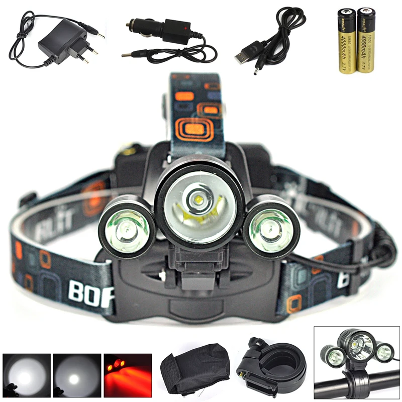 Красный светодиодный фонарь BORUIT 6000LM 3X XML T6 + 2R5 велосипедный USB аккумулятор 18650 AC