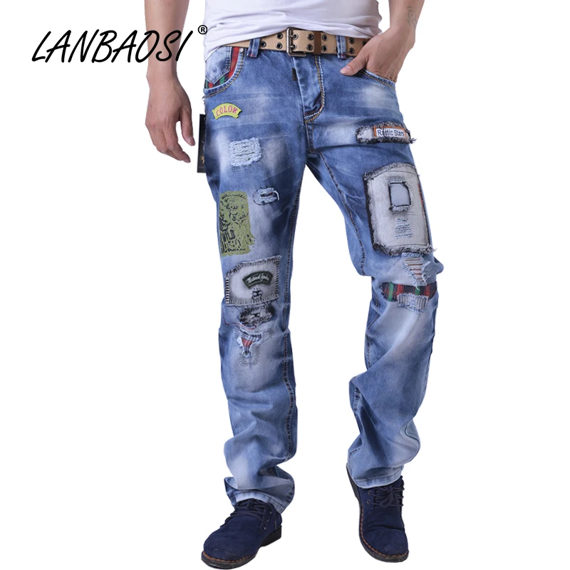 LANBAOSI джинсы модные мужские хип хоп джинсовые брюки для мальчиков весенние