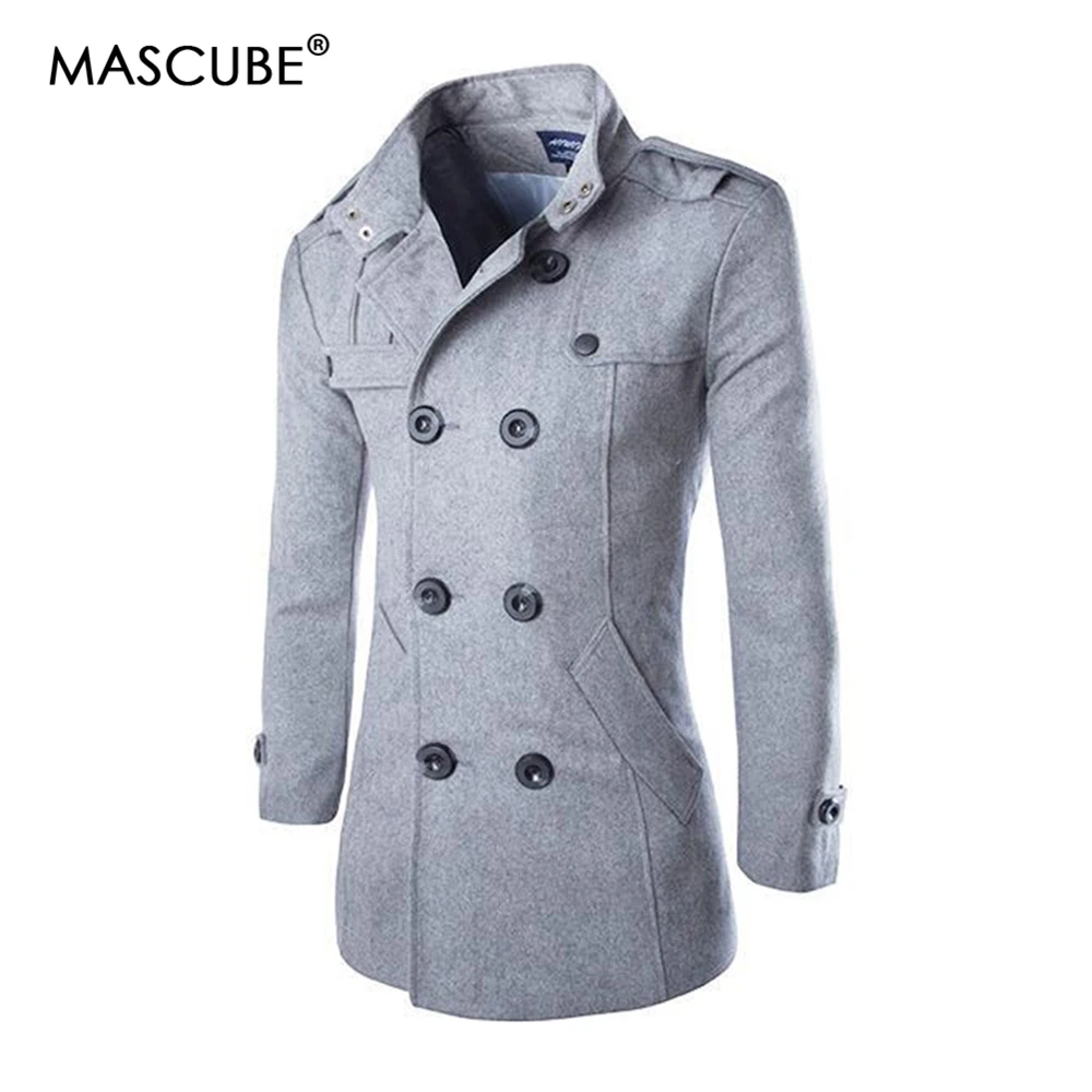 MASCUBE Medium Long Trench Coat Men Overcoat Winter Jacket 2019 Windbreaker Thick Solid Black England Style | Мужская одежда