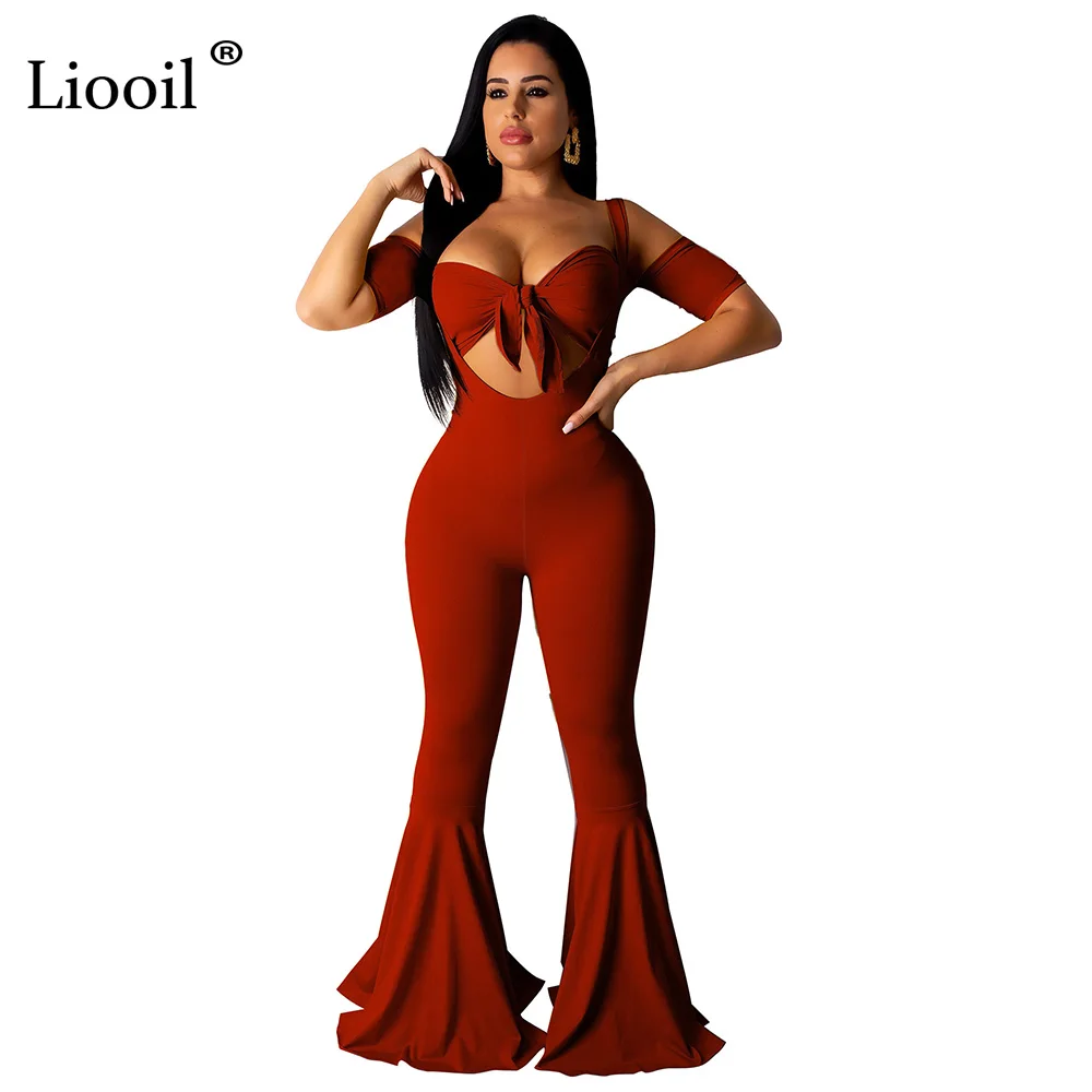 Wine Red Liooil неоновый зеленый свитер женский комплект из двух предметов с открытыми плечами комплект трико для женщины сексуальный топ без бретелей и комбинезоны расклешенные брюки - Цвет: Wine Red