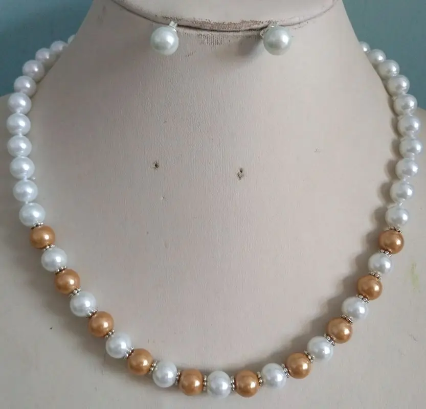 8 мм белый/коричневый жемчужное ожерелье с ракушками из южного моря + серьги набор